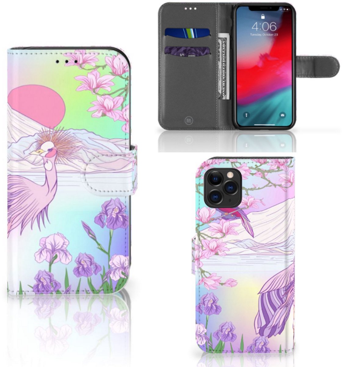 Book Case voor Apple iPhone 11 Pro Telefoonhoesje met Pasjes Bird