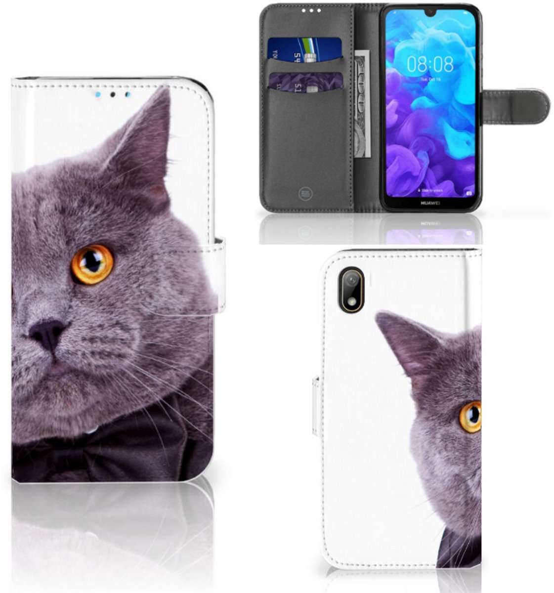 Book Case voor Huawei Y5 (2019) Telefoonhoesje met Pasjes Kat