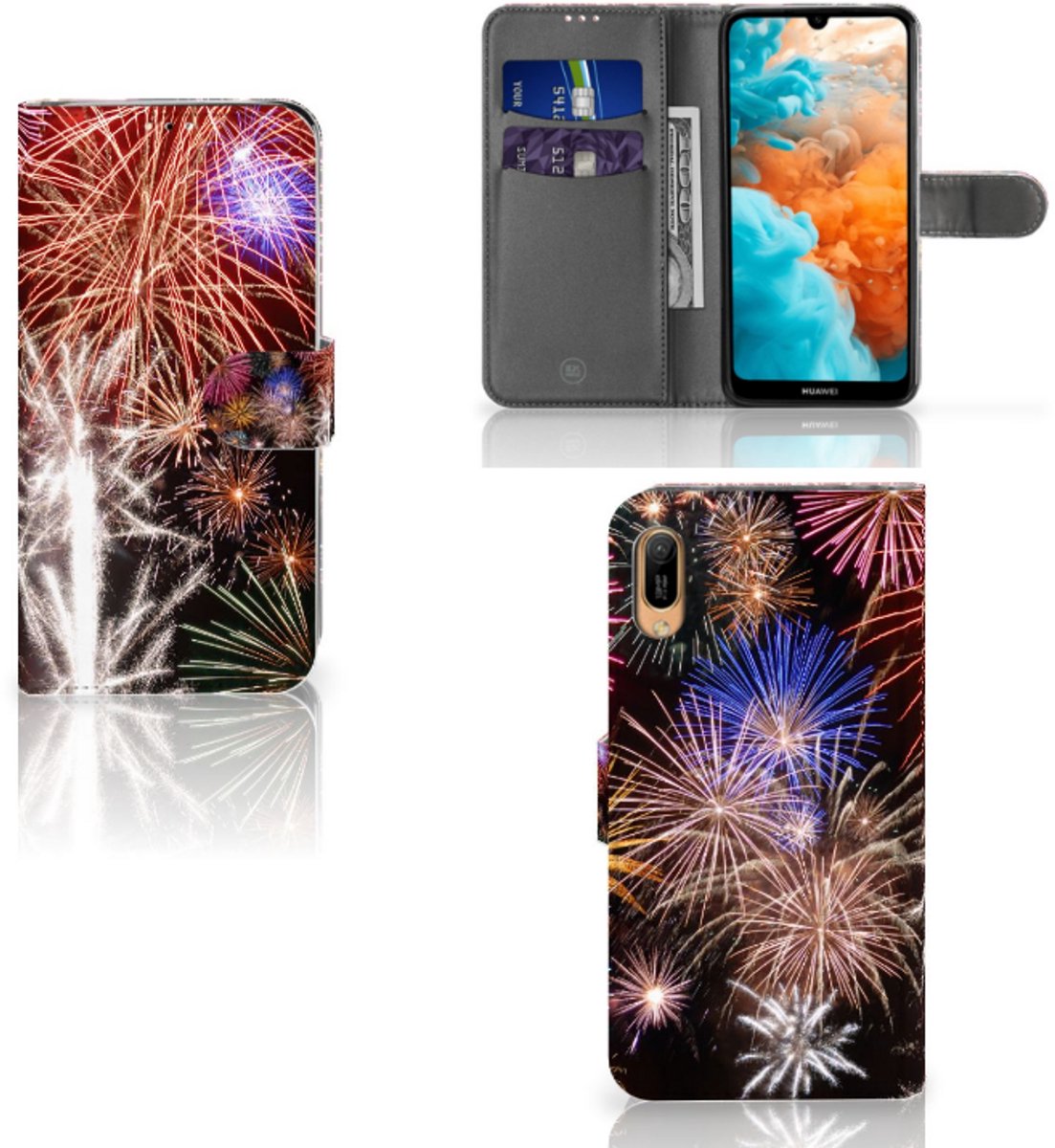 Huawei Y6 (2019) Wallet Case met Pasjes Vuurwerk