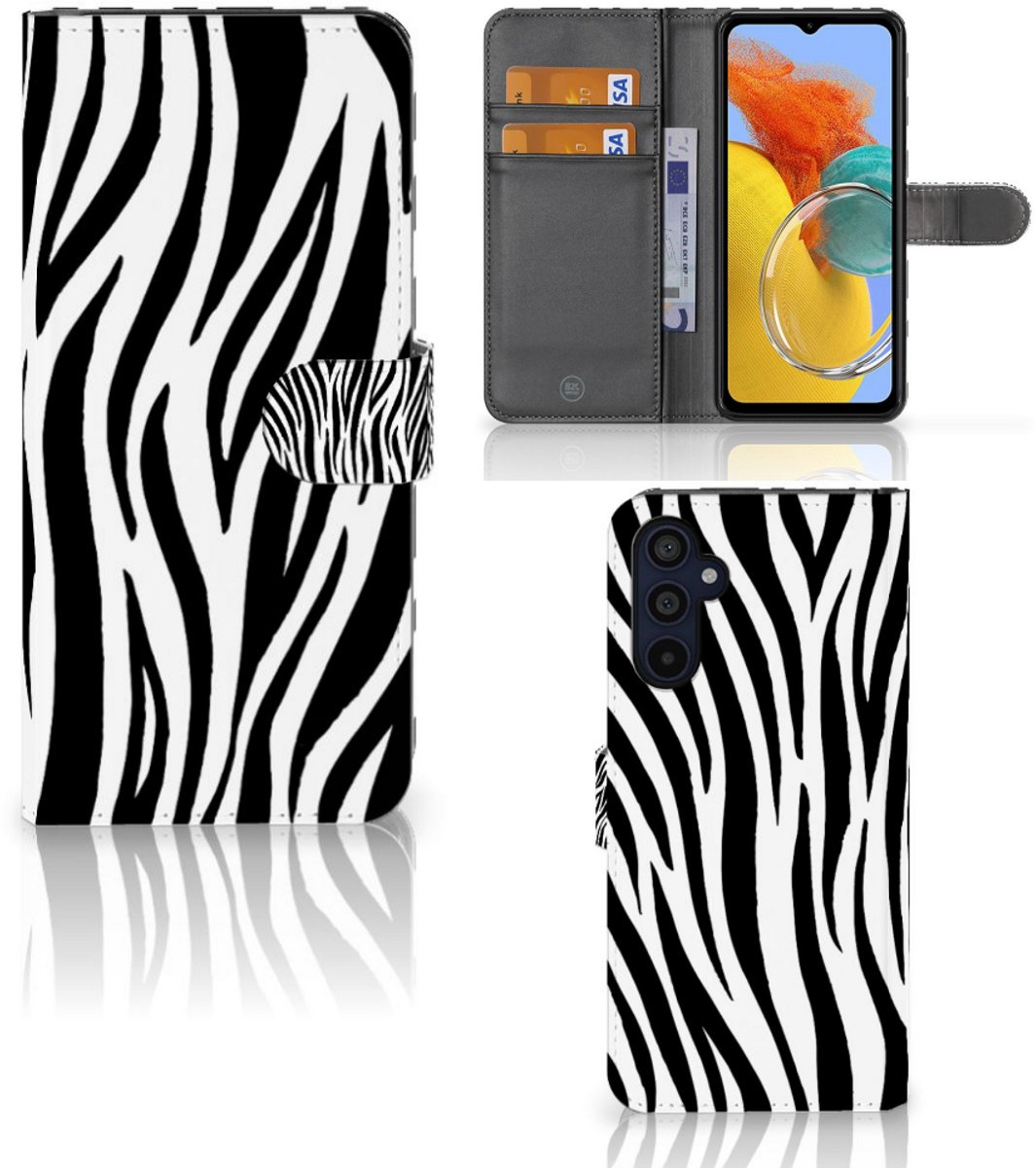 Samsung Galaxy M14 Telefoonhoesje met Pasjes Zebra