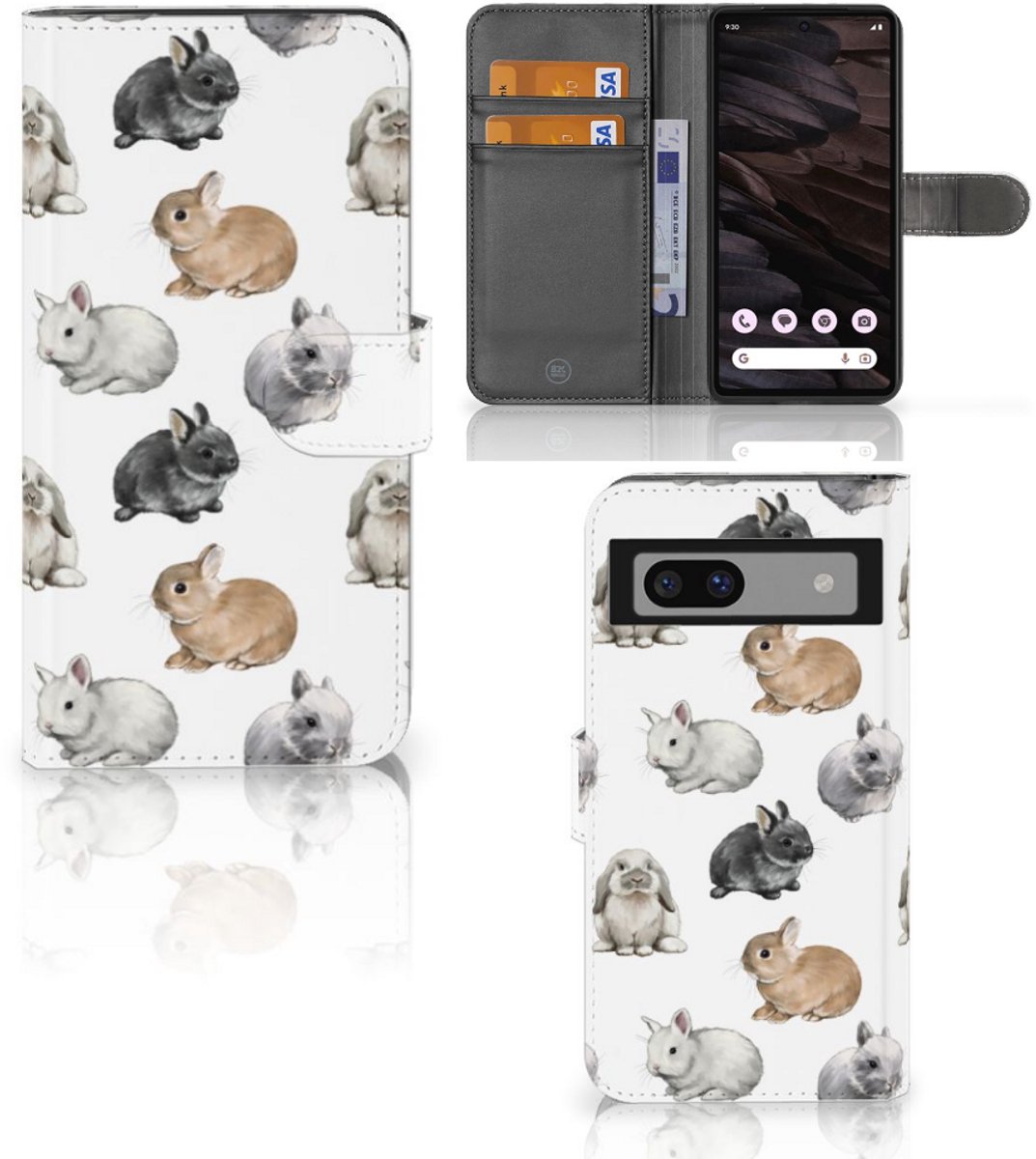 Telefoonhoesje met Pasjes voor Google Pixel 7A Konijntjes
