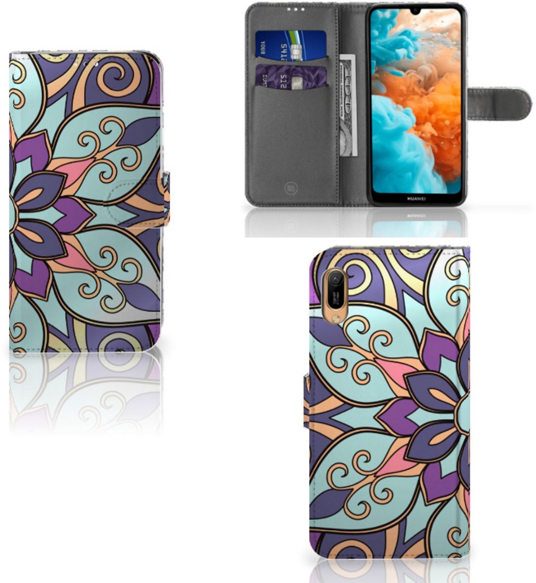 Huawei Y6 (2019) Hoesje Purple Flower