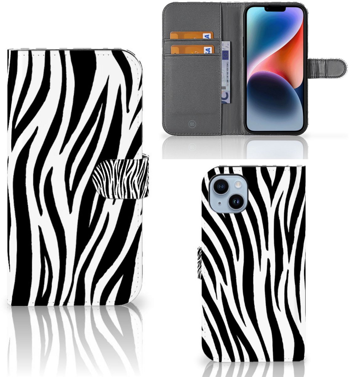 iPhone 15 Plus Telefoonhoesje met Pasjes Zebra