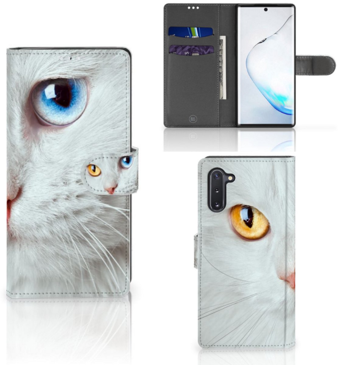 Samsung Galaxy Note 10 Telefoonhoesje met Pasjes Witte Kat