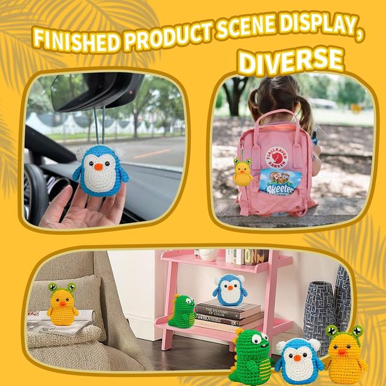 Dowsabel Haakset voor beginners, 3 patroondieren - dinosaurus, eend, pinguïn, leren haken kits voor volwassenen en kinderen, doe-het-zelf breibenodigdheden met stapsgewijze videozelfstudies — afbeelding 4