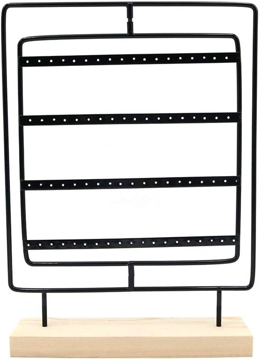 Displaystand voor kleine huishoudelijke artikelen en trouwaccessoires met houten lade - 60 gaten, draaibaar vierkant (zwart)