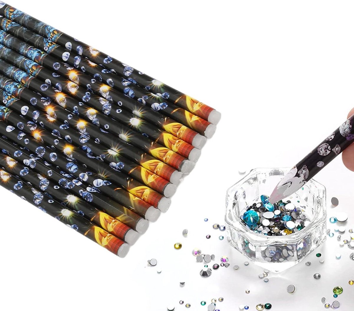 12 stks Nail Dotting Wax Pen, Diamond Painting Rhinestone Pennen Nail Art Accessoires Rhinestone Picker, Zelfklevende Rhinestone Binder Wax Pen, voor DIY Nail Art Decoration (wit)