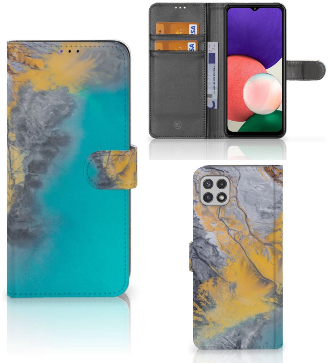 Samsung Galaxy A22 5G Bookcase Marble Blue Gold