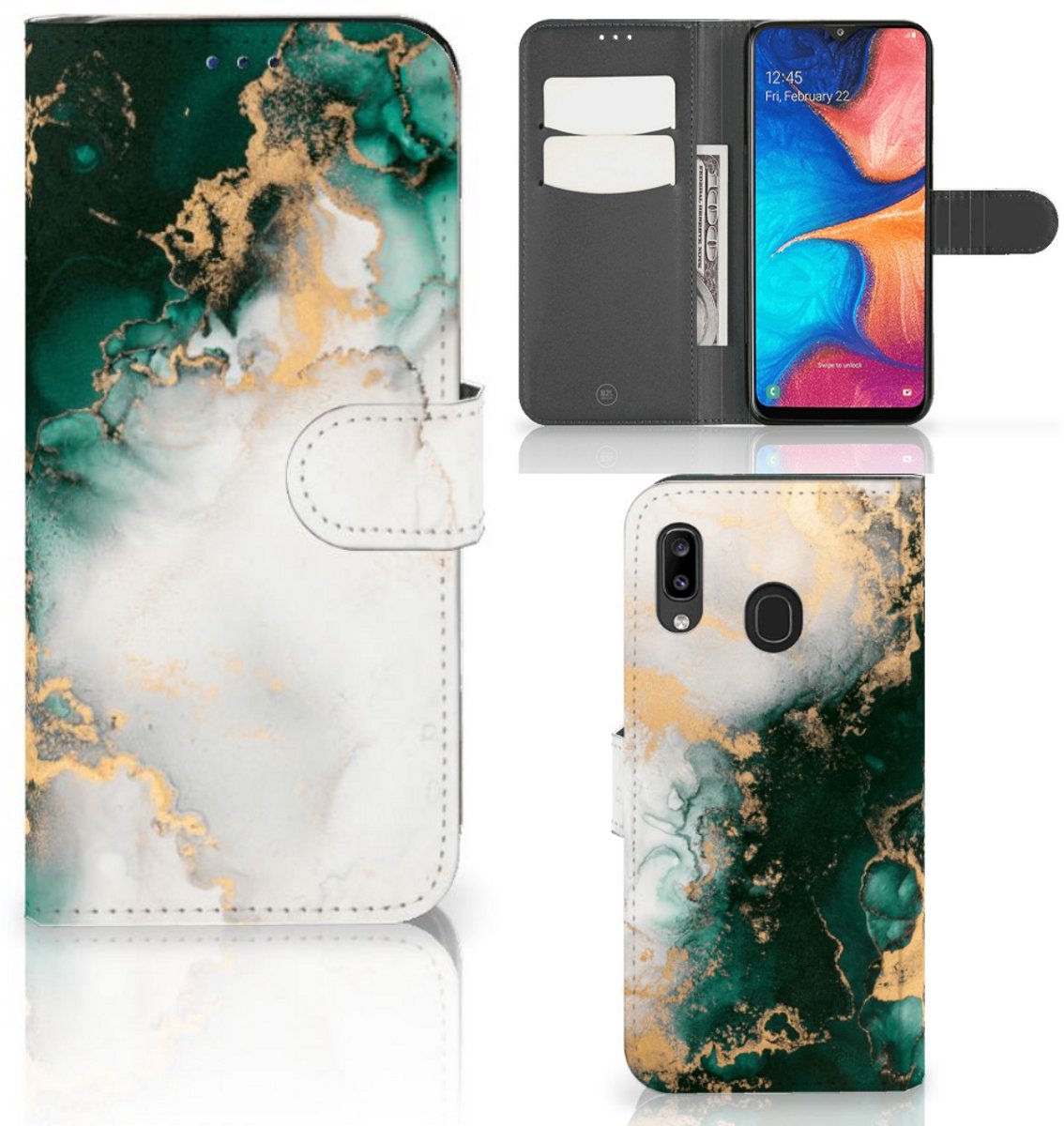Bookcase voor Samsung Galaxy A30 Marmer Groen