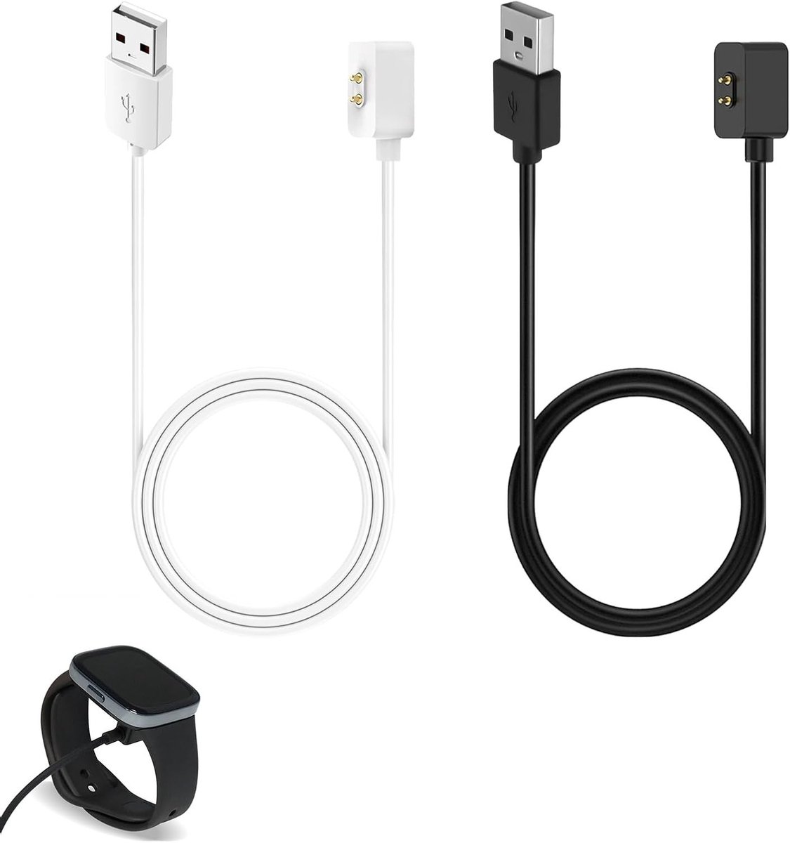Oplaadkabel voor Smart Bands en Watches - 2-Pack Magnetische USB Laders voor Fitness Trackers en Slimme Horloges in Wit en Zwart