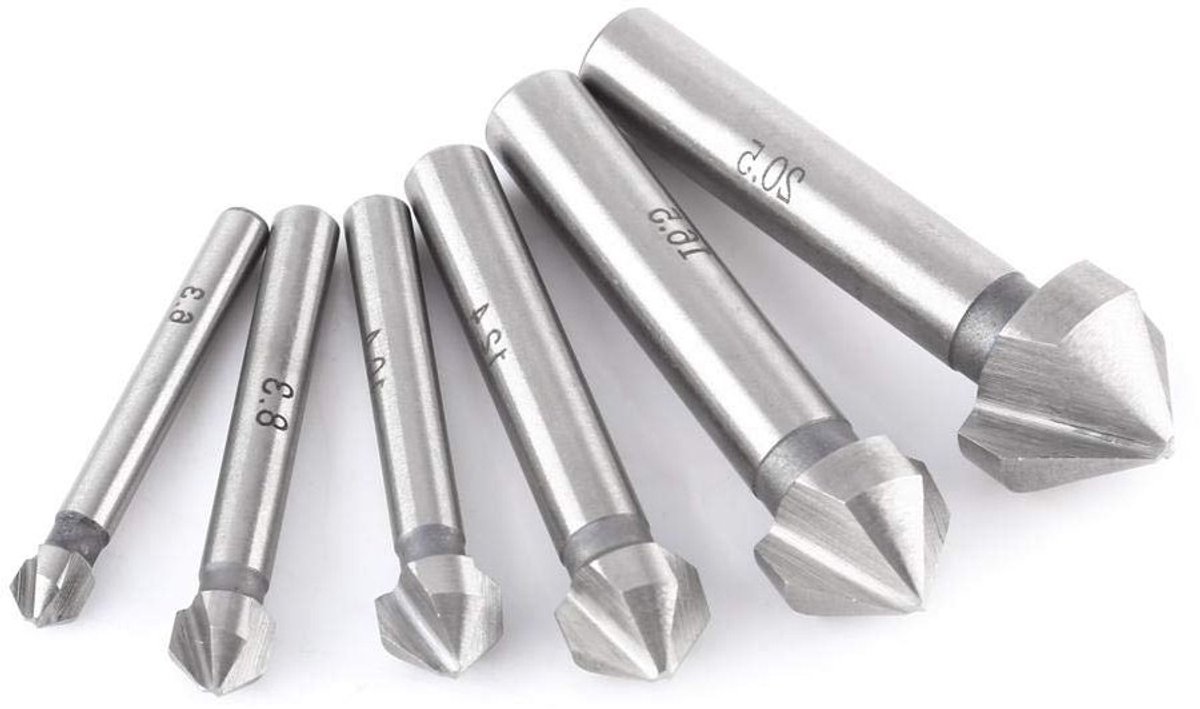 Countersink Boor Set 6 Stuks - 6.3mm tot 20.5mm - 3-Flute Ronde Schacht - Voor Precisie Boren en Vervaardigen