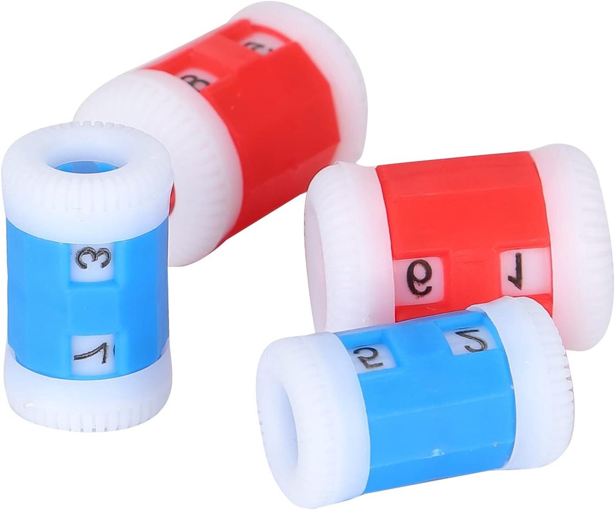 Set van 4 Brei Telringen en Haakaccessoires in Blauw en Rood, Ideaal voor Breien en Haken, Inclusief Grote en Kleine Ringen