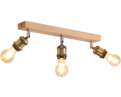 LVWIT Plafondlamp met 3 ledlampen, E27, vintage binnenverlichting, houten plafondlamp met rechthoekige basis, wandlamp slaapkamer, kroonluchter eetkamer (zonder lampen)