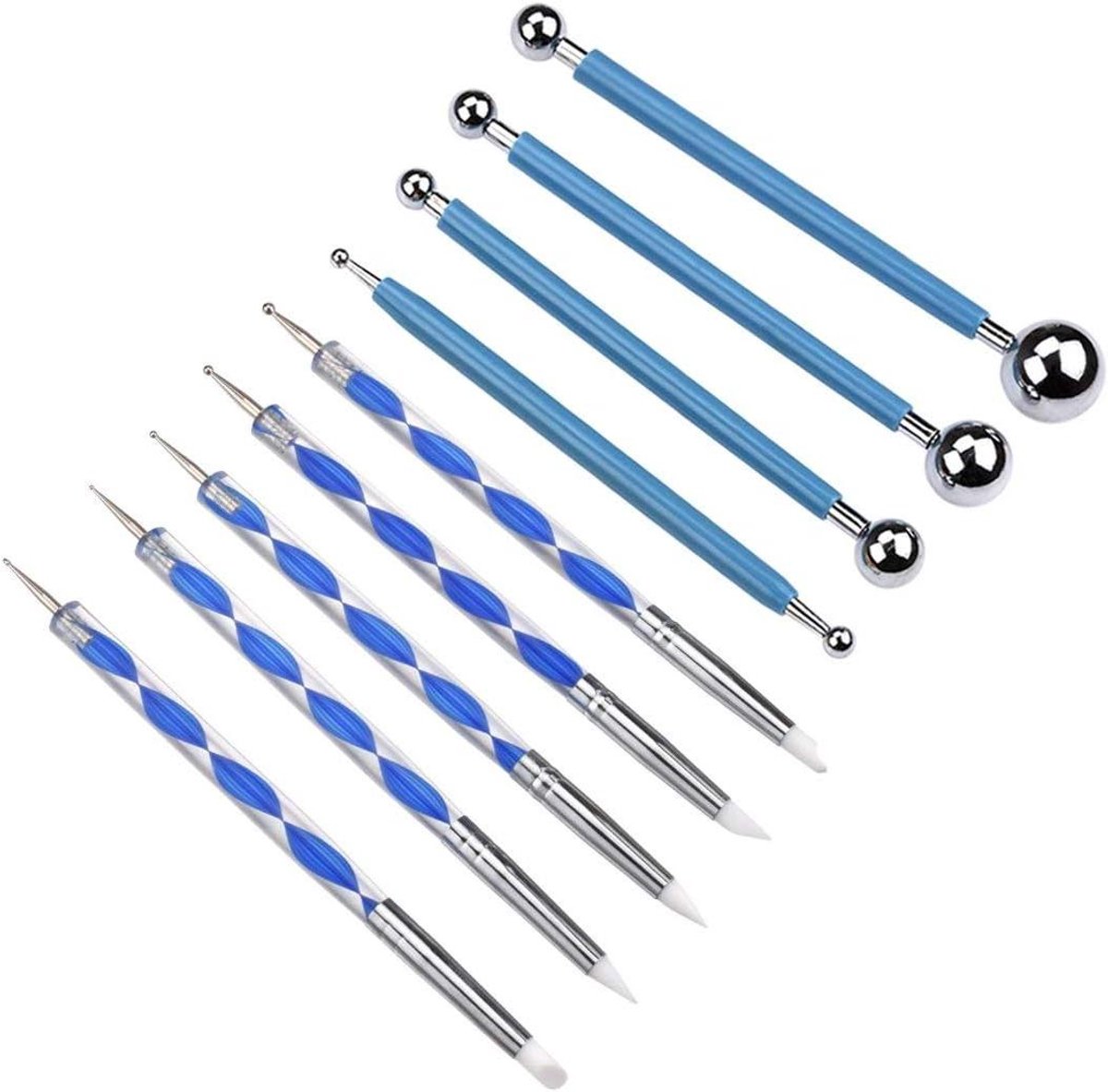 LANGING 9-delige bal Stylus Dotting Tools met rubberen borstel hoofd voor het schilderen