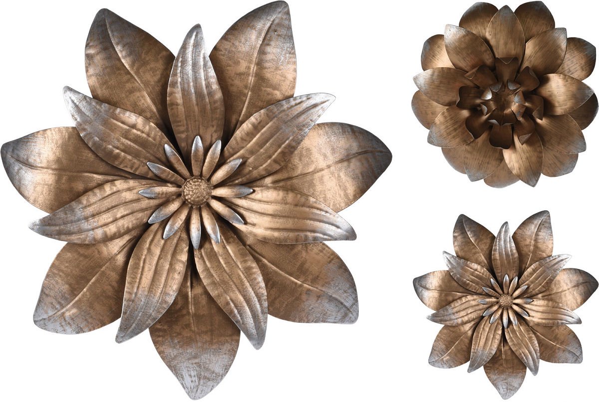 Muurdecoratie bloem brons 35 cm wanddecoratie kunststof goud.