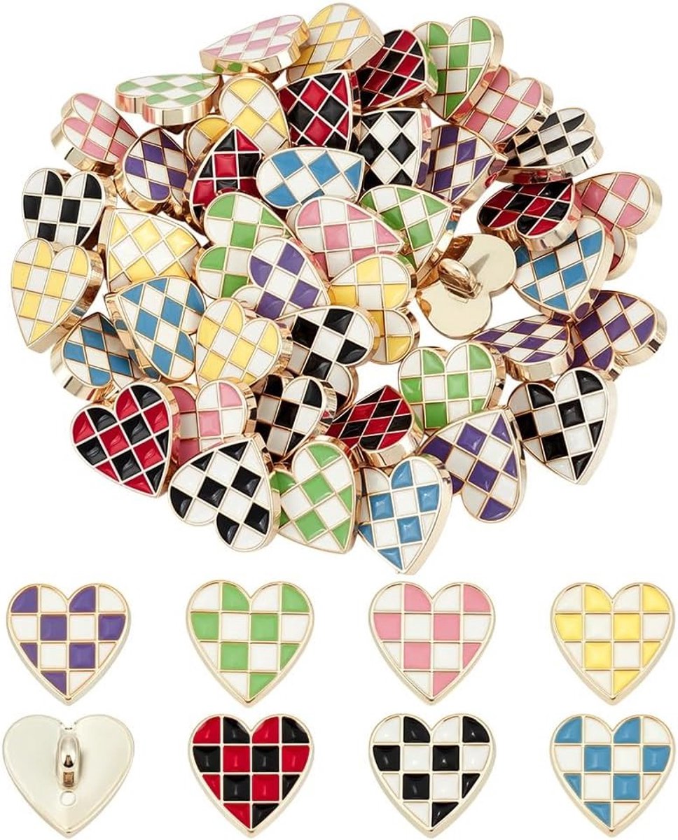49 Stuks 7 Kleuren Hartknopen, 1.8 cm Schaakbord Knopsets met 1 Gat voor Kleding, Jassen en Accessoires