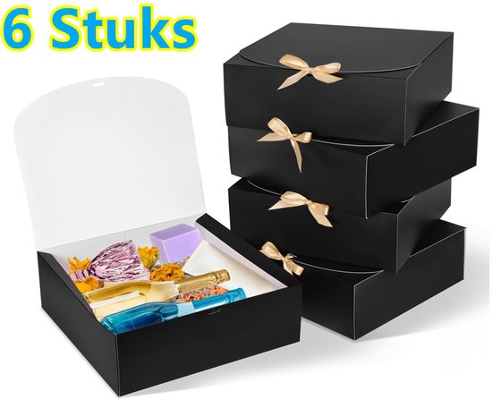 Gouden lint Cadeaudoos - Upgrade Grote - 6 Stuks - 27x20x8cm - Kadodoos - Uitdeelcadeaus - Geschenkdoos met Deksel - Giftbox Leeg - Gouden lint - Gift Boxes - Cadeauverpakkingen