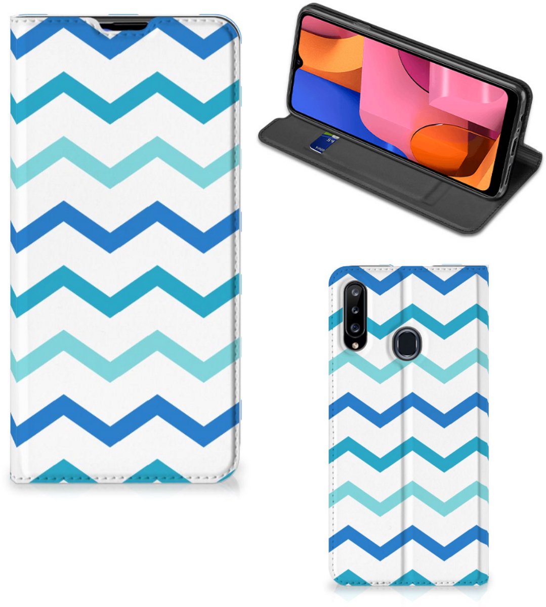 Samsung Galaxy A20s Hoesje met Magneet Zigzag Blauw