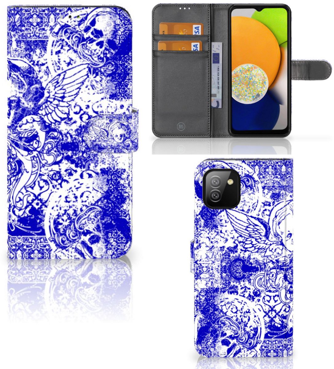 Telefoonhoesje met Naam Samsung Galaxy A03 Angel Skull Blauw