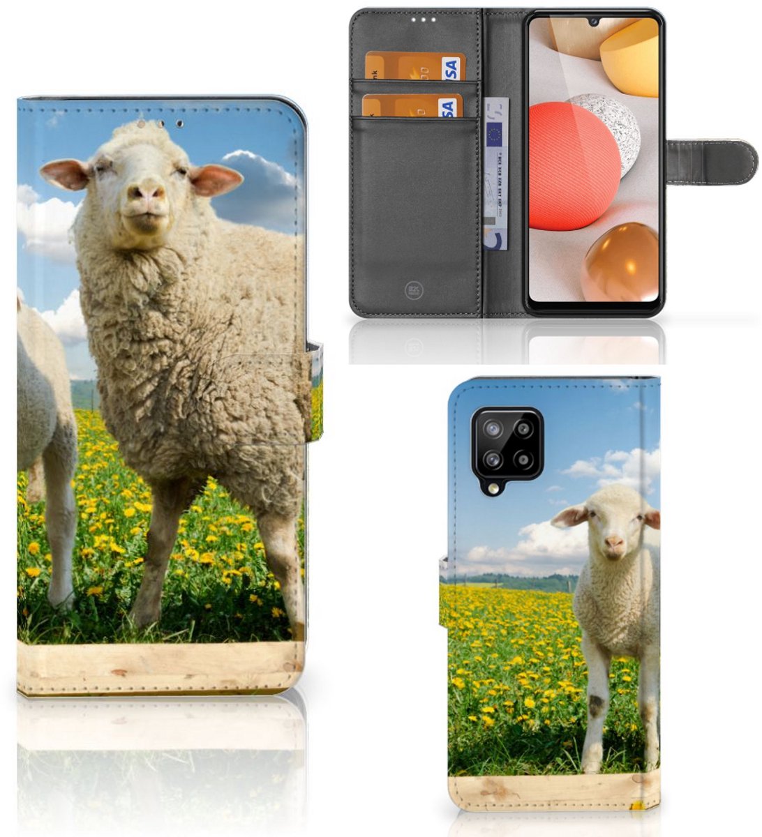Samsung Galaxy A42 5G Telefoonhoesje met Pasjes Schaap en Lammetje