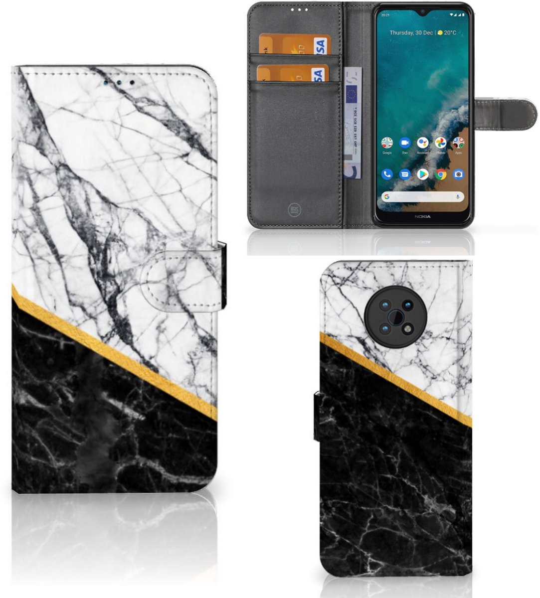 Nokia G50 Bookcase Marmer Wit Zwart - Origineel Cadeau Man