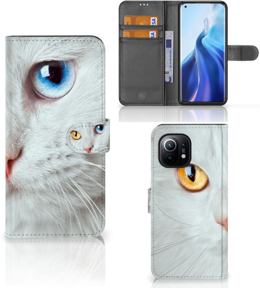 Xiaomi Mi 11 Telefoonhoesje met Pasjes Witte Kat