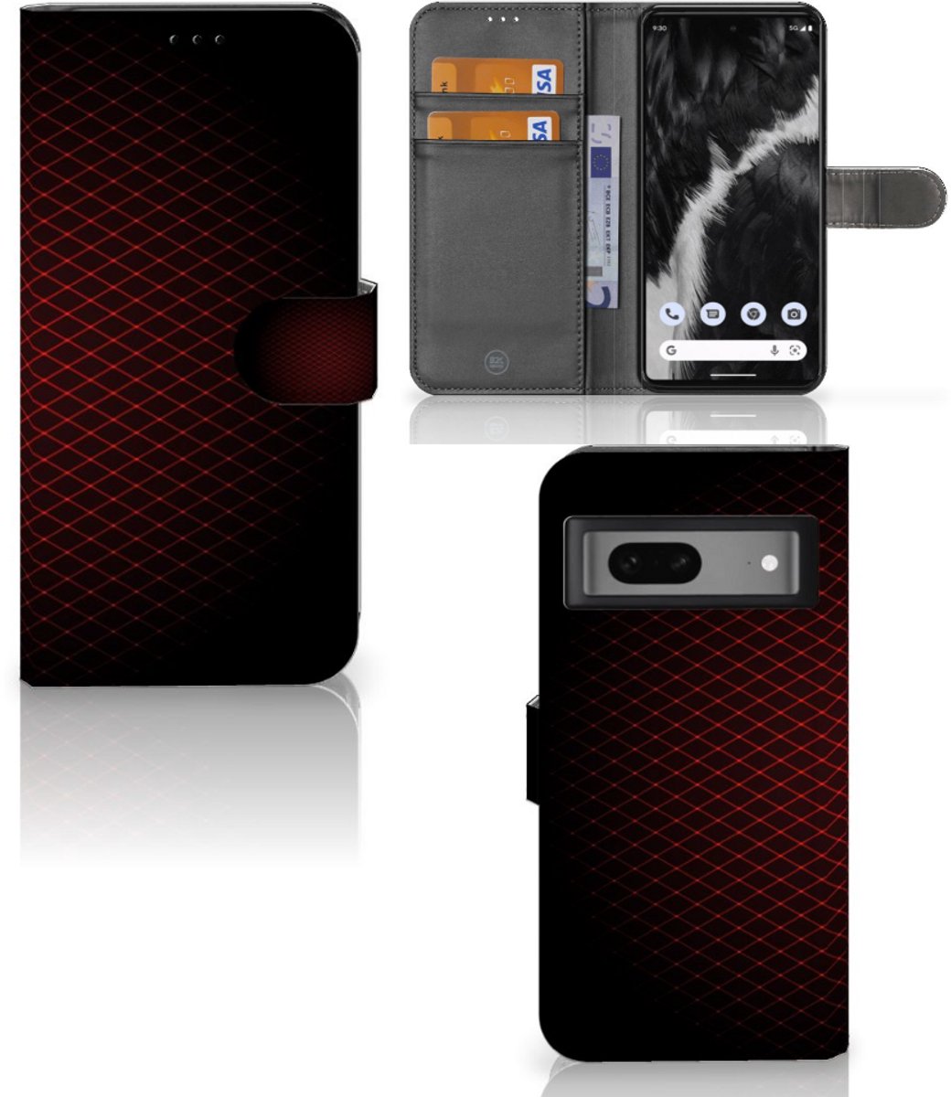 Boekhoesje voor Google Pixel 7 Telefoon Hoesje Geruit Rood