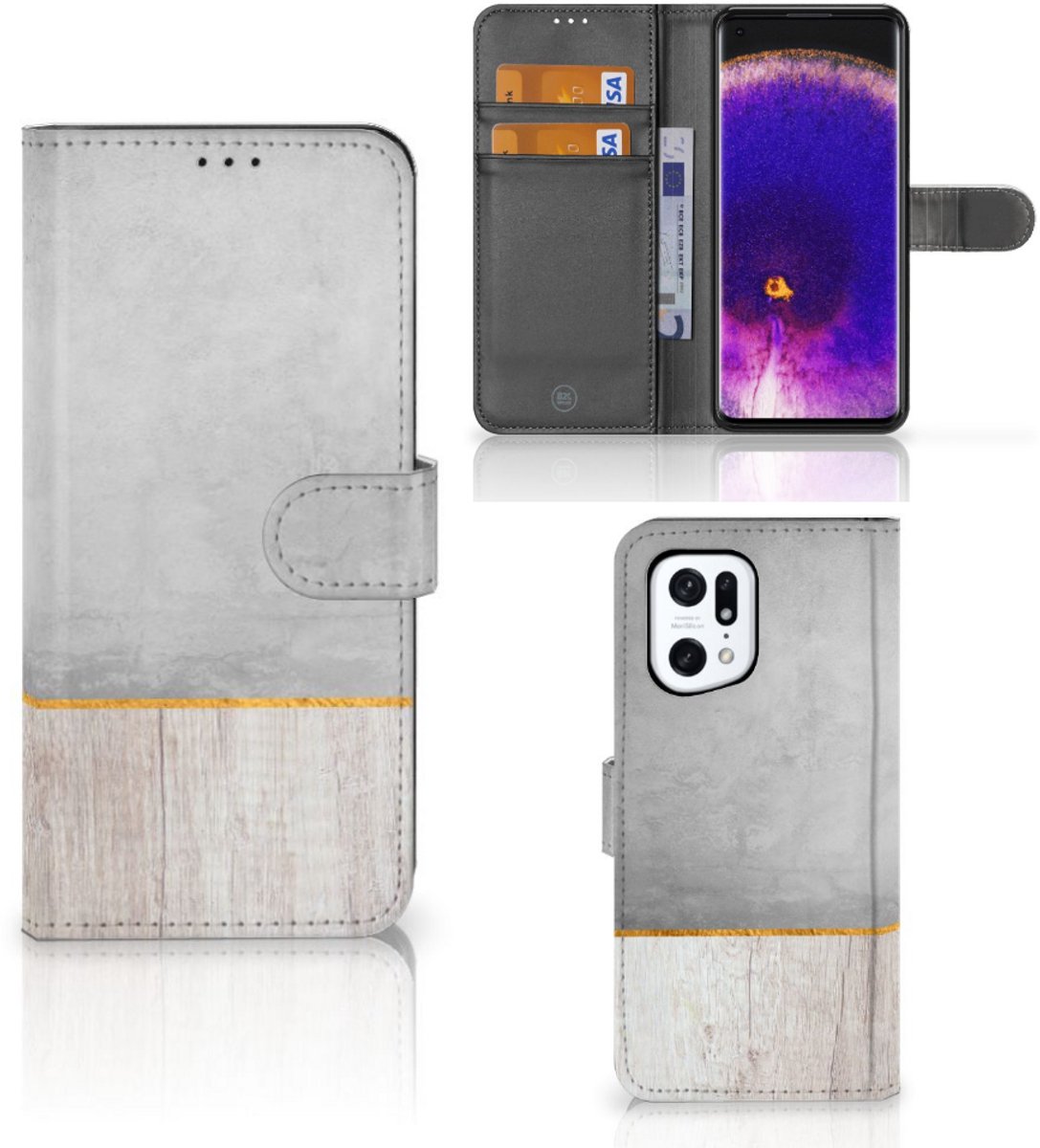 Boekhoesje voor OPPO Find X5 Pro Book Style Case Wood Concrete