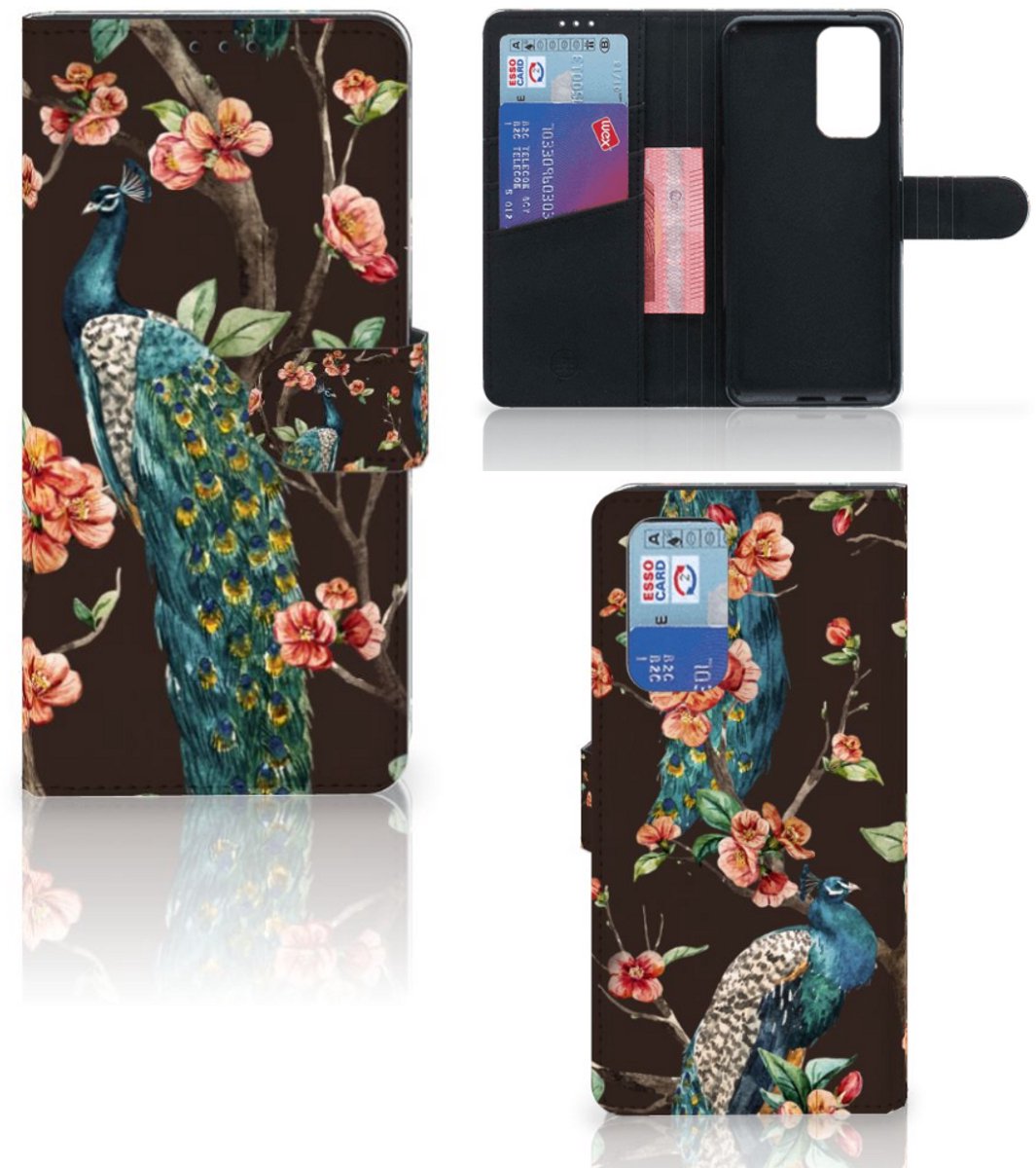 OnePlus 9 Pro Telefoonhoesje met Pasjes Pauw met Bloemen