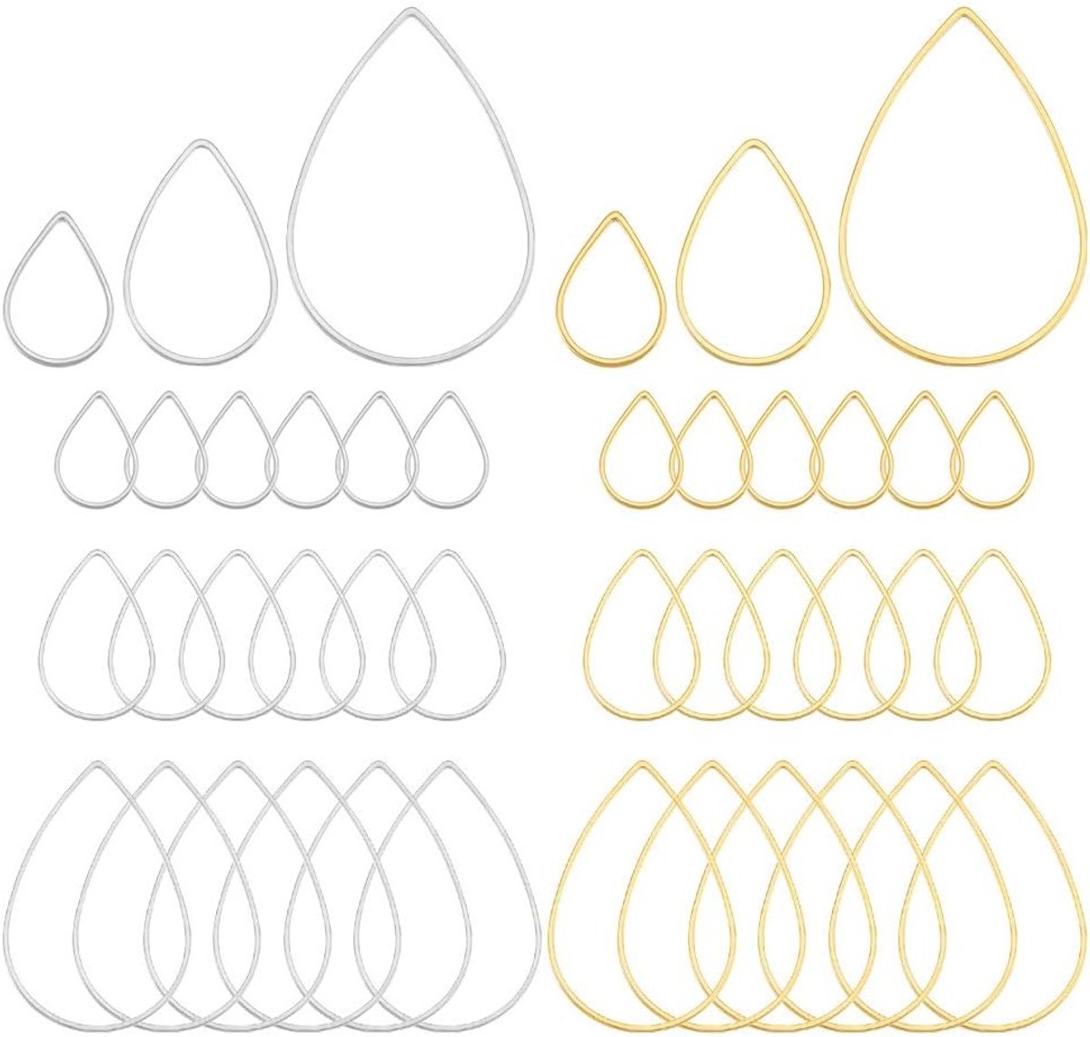 300 Stuks Draadlinkringen in 3 Maten - Metalen Druppelvormige Hangertjes voor Sieraden, Kettingen en Oorbellen (Goud en Zilver)