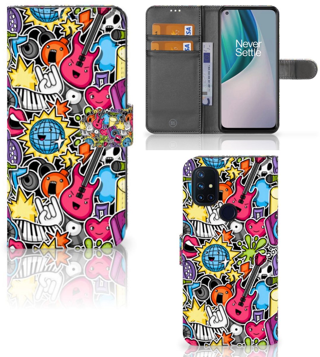 OnePlus Nord N10 Wallet Case met Pasjes Punk Rock