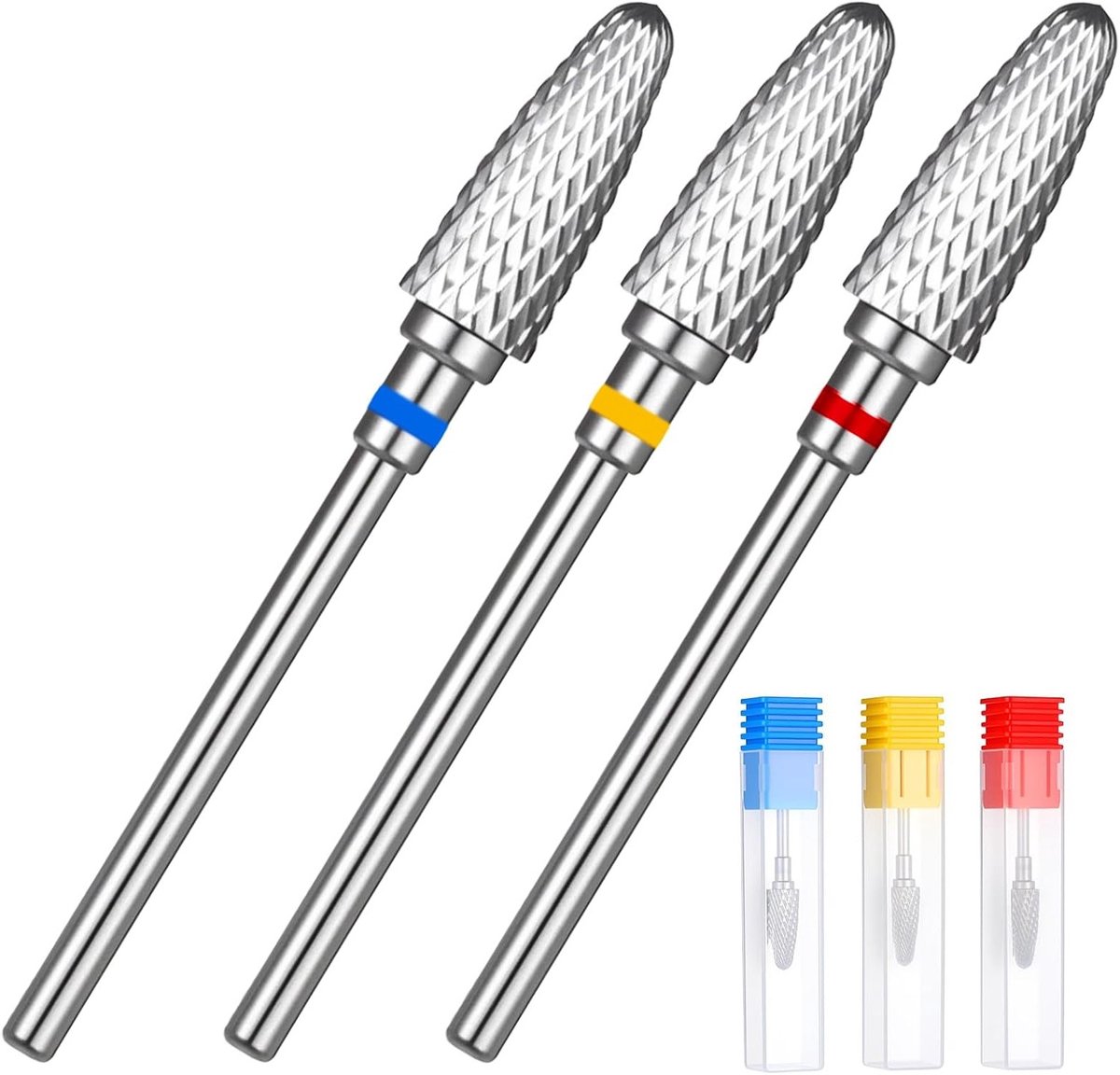 3PCS 3/32" Carbide Nagelboor Set, Professionele Tungsten Boorbits voor Snelle en Veilige Verwijdering van Acrylnagels en Harde Gels voor Manicure en Pedicure