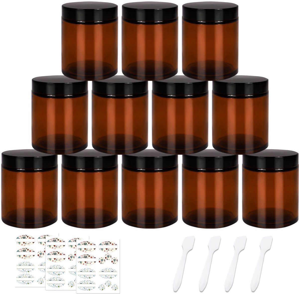 Cosensi - 12 pcs glazen potjes - 240ml cosmetic containers - lucht- en lekdicht - amberkleurig - ideaal voor beautyproducten - perfect voor reizen