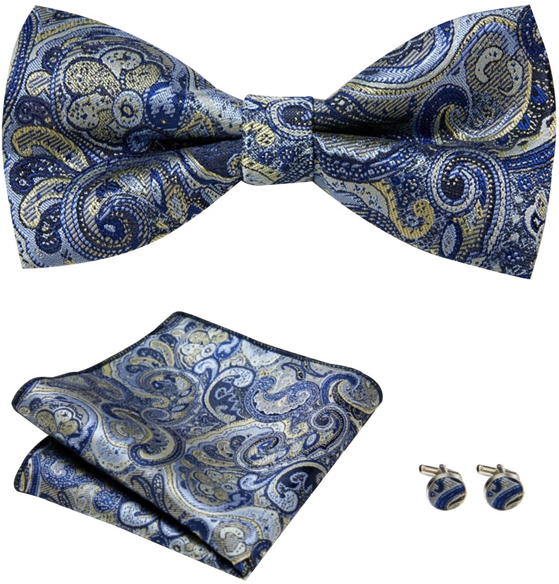 Cosensi - Elegante vlinderdas - Huwelijksfeest - Verstelbaar - Blauw - Pocket vierkant - Man - Cufflinks - Polyester