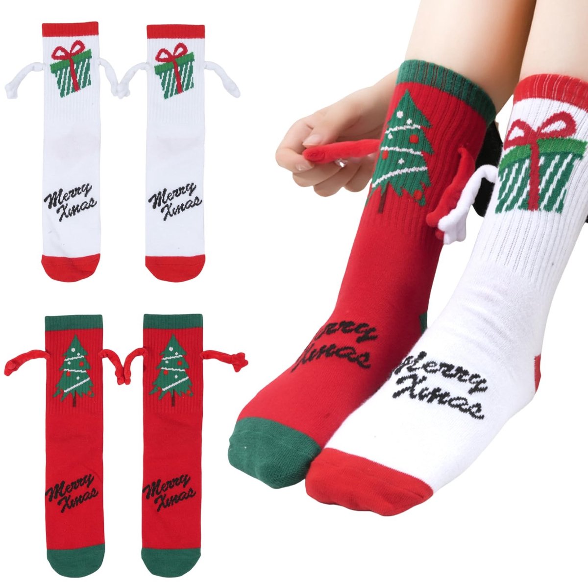 Grappige Magnetische Sokjes - Hand in Hand - Kerstsokken voor Vrienden en Stellen - Multicolor - Maat L