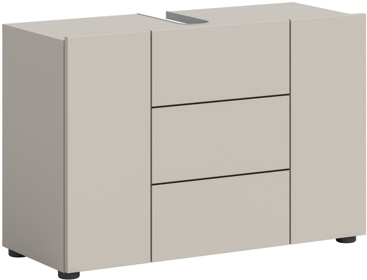 Badkamermeubel Vira Xonox - Cashmere Melamine - 82x56x34 Cm - Zwarte Details - Xonox - Badkamer Enkele Wastafelonderkast - Beige - Spaanplaat