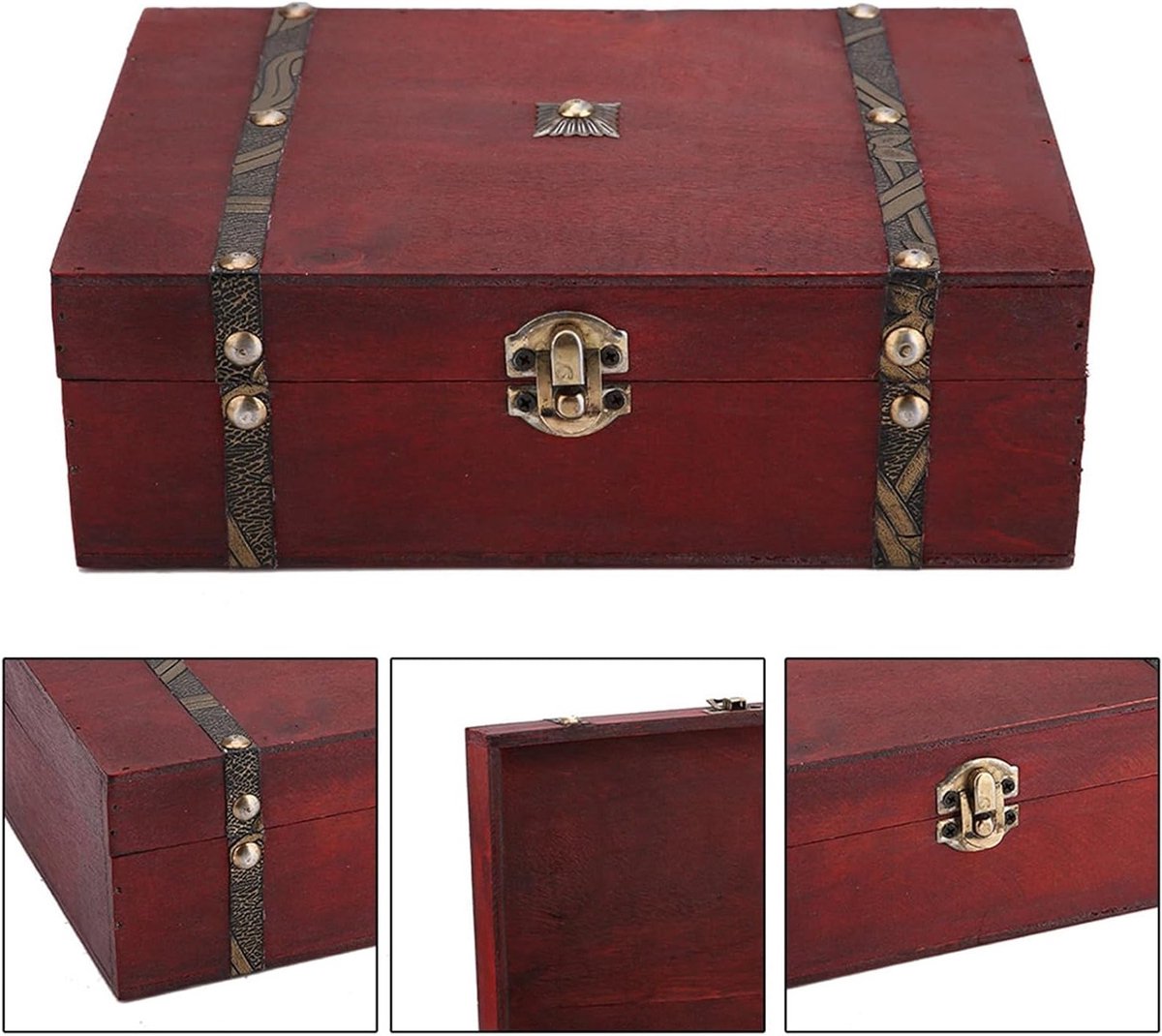 Antieke Opslagdoos van Hout voor Sieraden, Decoratie en Organisatie van Kaarten en Accessoires
