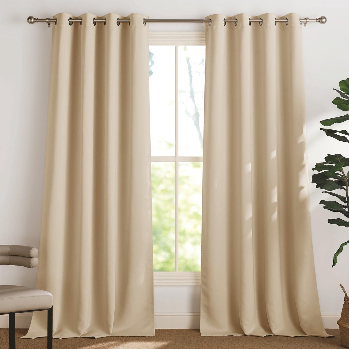 PONY DANCE Kids Room Curtains - Biscotti Beige Blackout Gordijnen 140 x 300 cm - Set van 2