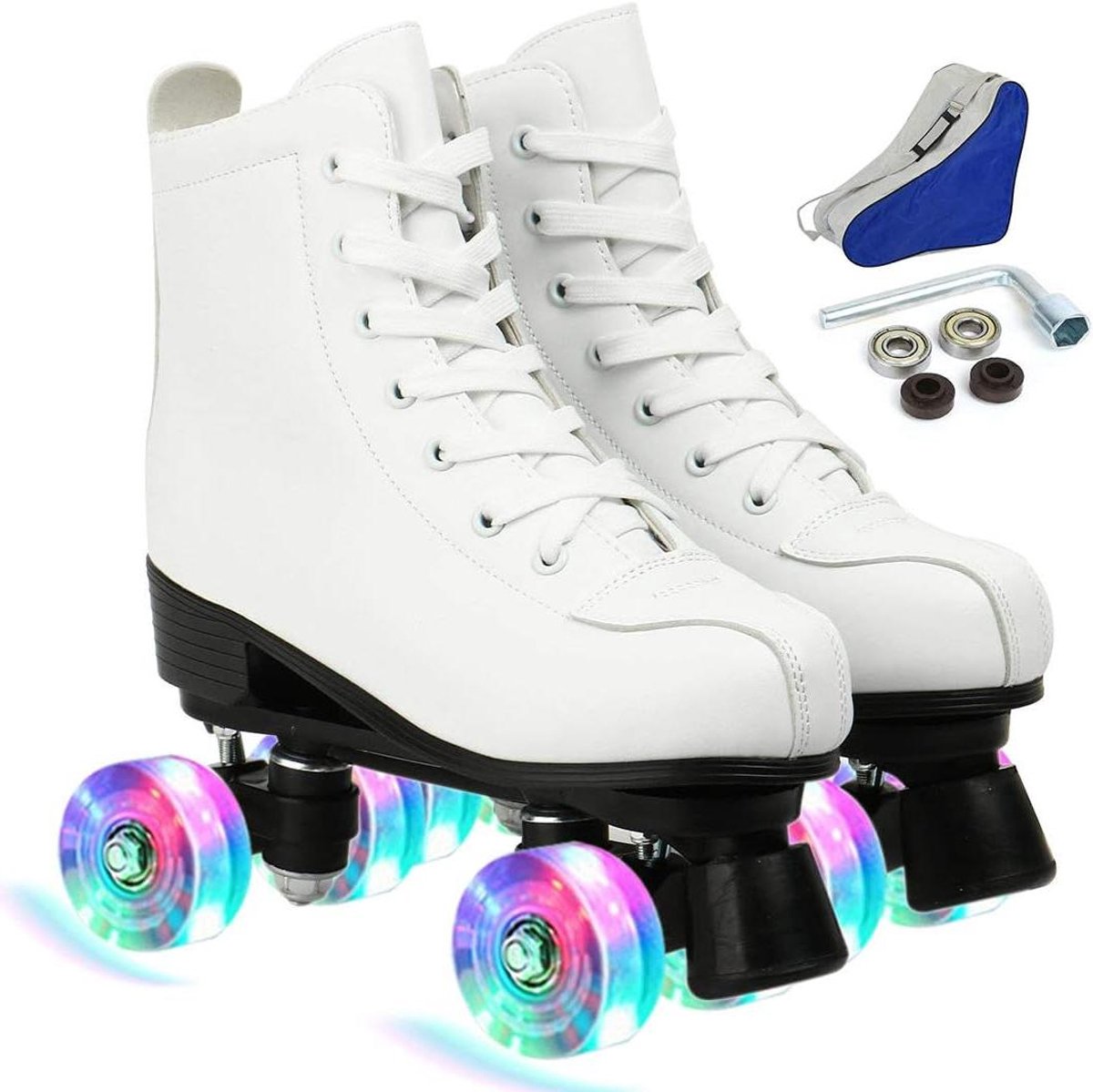 Rolschaatsen voor vrouwen en mannen vier wielen rolschaatsen PU leer binnen en buiten dubbele rij schaatsen schoenen met tas