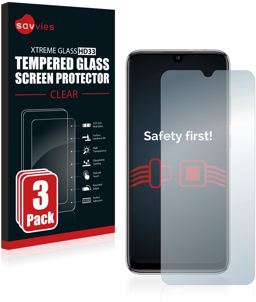 Savvies - Glas Screenprotector voor Xiaomi Mi A3 - Gehard Beschermglas 9H 3 Stuks