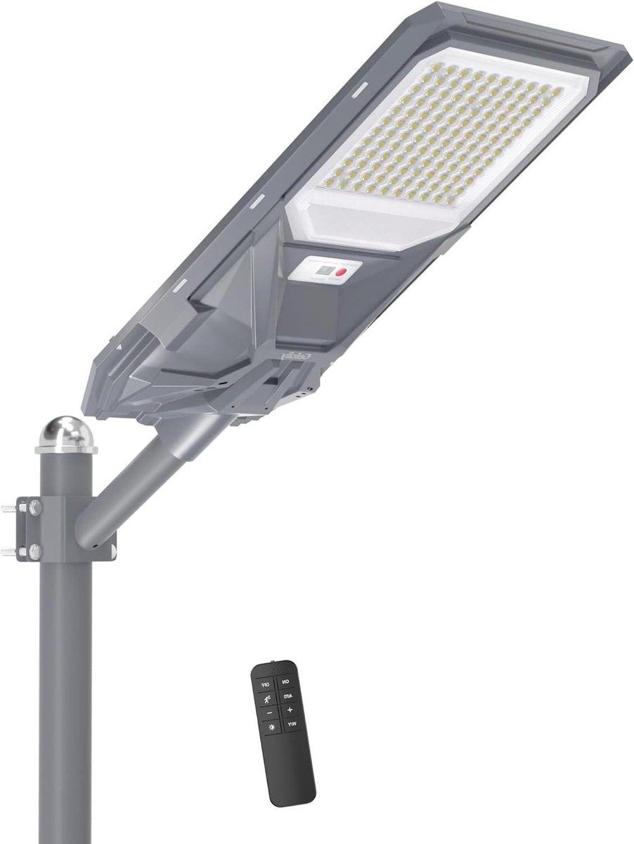 Zonnelamp voor buiten - Straatlantaarn Solar - Buitenverlichting - Ultra-brede hoek - 2900 vierkante voet - Grijs