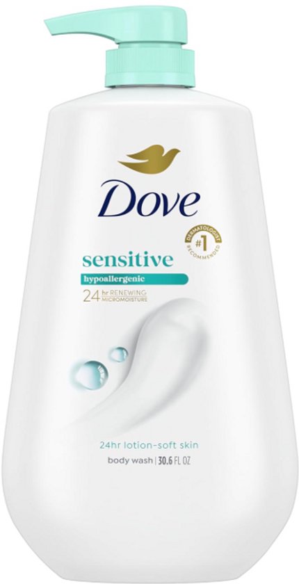 Dove Body Wash Sensitive Skin 870 ml – Hydraterende Douchegel – 24u Lotion-Zachte Huid – Hypoallergeen – Zonder Sulfaten & Parabenen