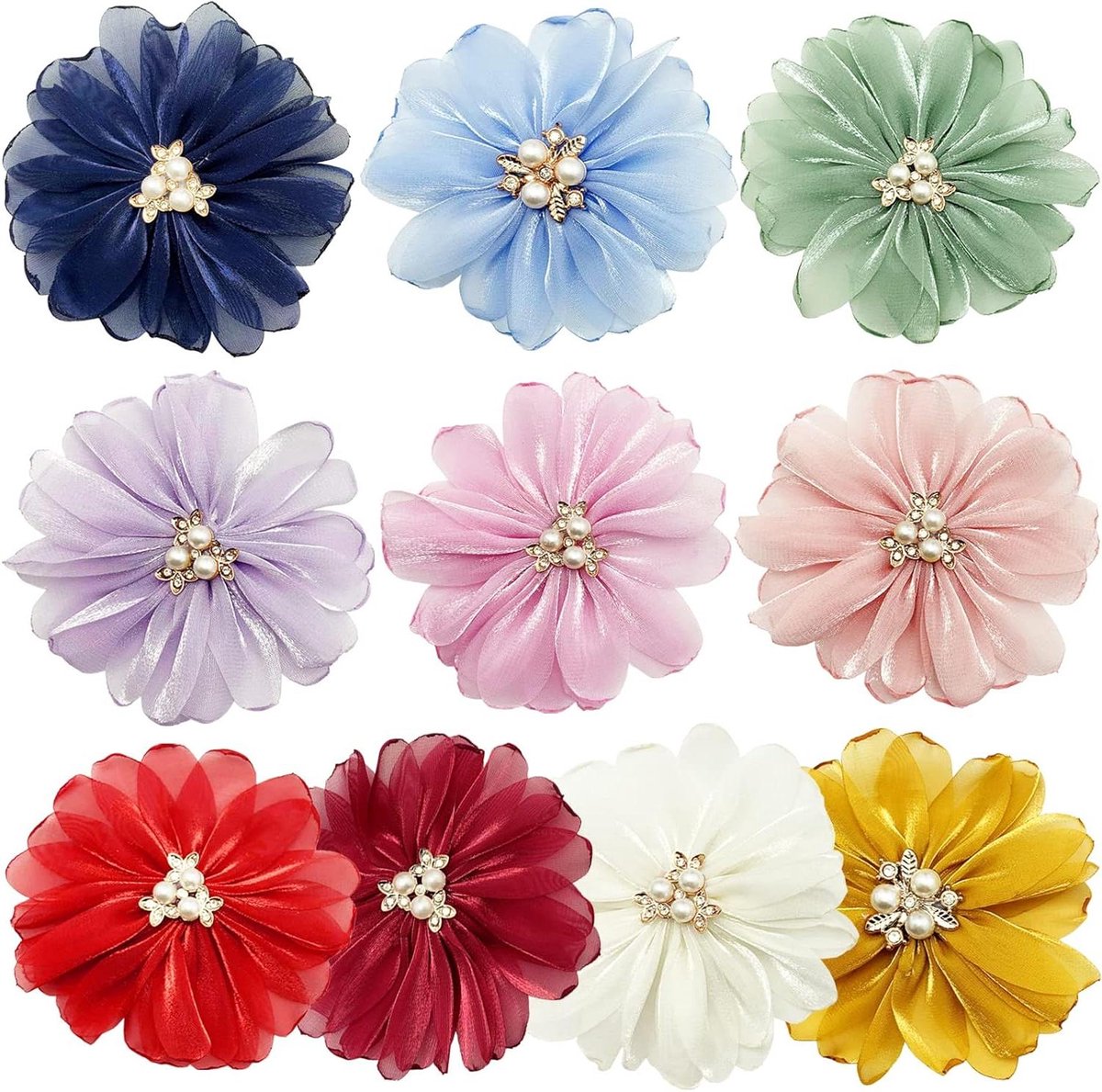 Chiffon Bloemen Applicaties - Stoffen Bloemen - Ambachtelijke Decoratie - Platte Achterkant met Parels - 89 cm - Meerdere Kleuren