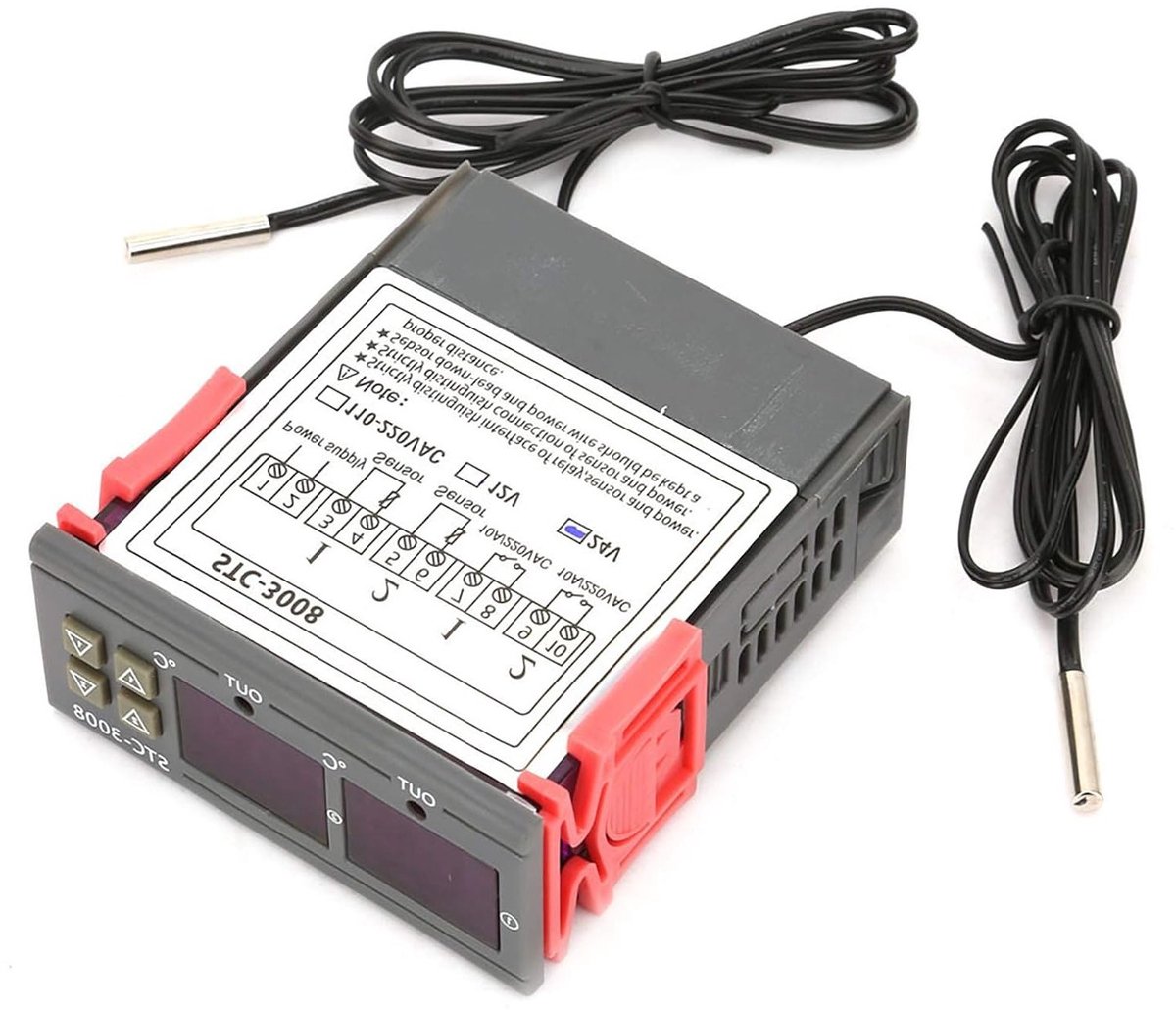 Digitale Temperatuur- en Vochtigheidscontroller met Dubbele Probe voor Koelkast, Kwekerij en Aquarium (24 V)