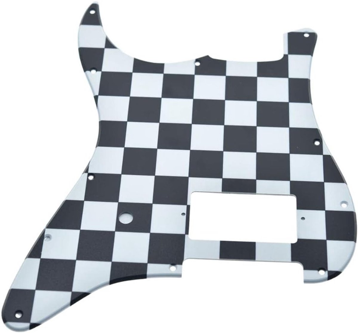 11-Hole ST Strat Gitaar 3D Geprinte Plastic Pickguard Scratch Plate Geschikt voor Fender Strat Zwart/Wit Ruitpatroon, Duurzaam en Lichtgewicht