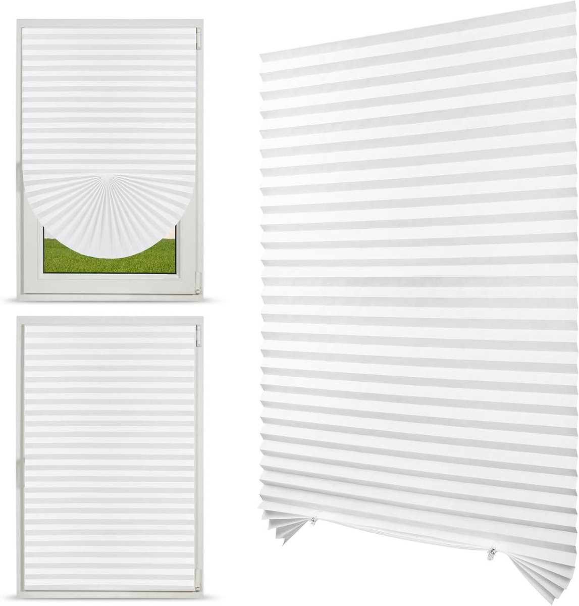 Plisségordijn zonder boren - Vouwgordijn inkijkbescherming - Zonwering en verduistering - Zelfklevend en lichtdoorlatend - B90 x H180 cm - Wit