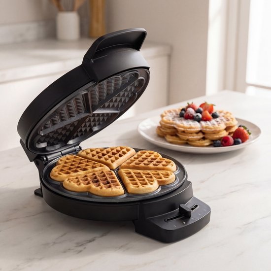 Princess 132378 Wafelijzer - 5 hartvormige wafels - 1000W - Regelbare thermostaat - 5 standen - Anti aanbaklaag - PFAS-vrij - Zwart Gaufrier van Princess — afbeelding 4