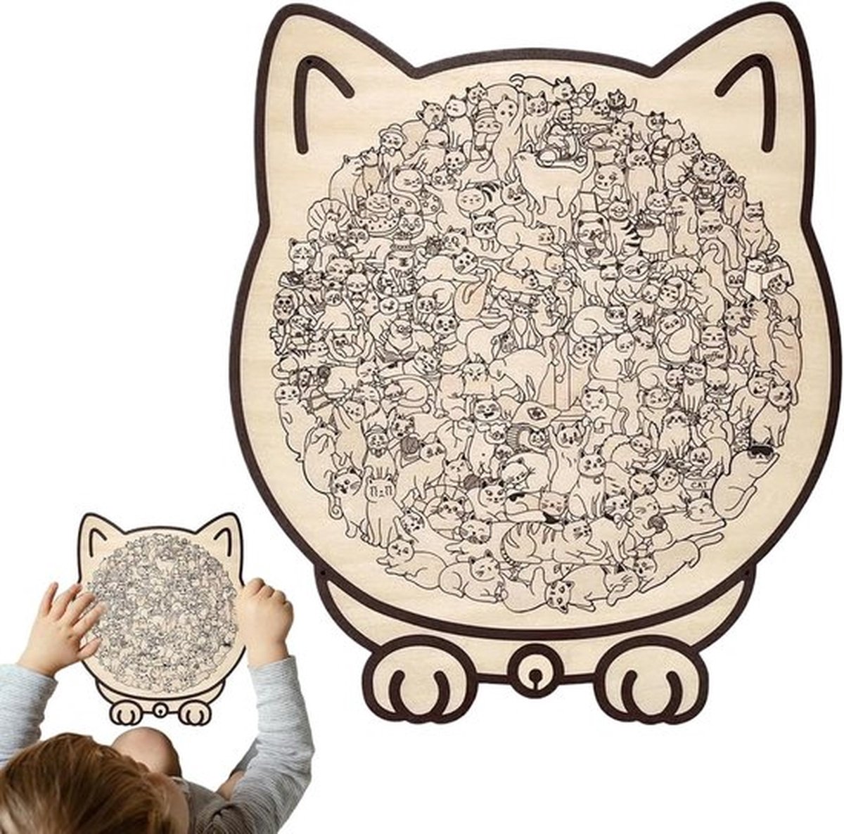 Puzzel in Kattenvorm - 135 Delig Gekleurd Houten Puzzel met Decoratieve Kattenvorm - Uitdagende Onregelmatige Puzzel voor Volwassenen - Ideaal Cadeau voor Kattendames en Hobbyisten