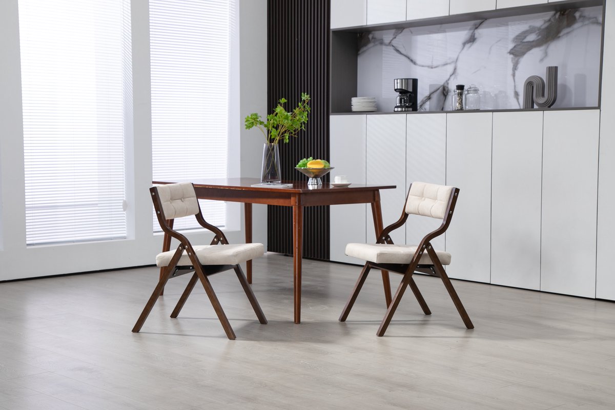 Wishdor Klapstoelen Set Van 2 - Met Brede Gevoerde Zitting En Rugleuning, Inklapbaar En Volledig Gemonteerd - Modern Ontwerp Voor Eethoek Of Extra Zitplaatsen - Hout En Fluweel - Crème