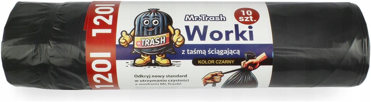 BB Tapes - Afvalzakken - 120L - Zwart - 10 stuks - Met trekband